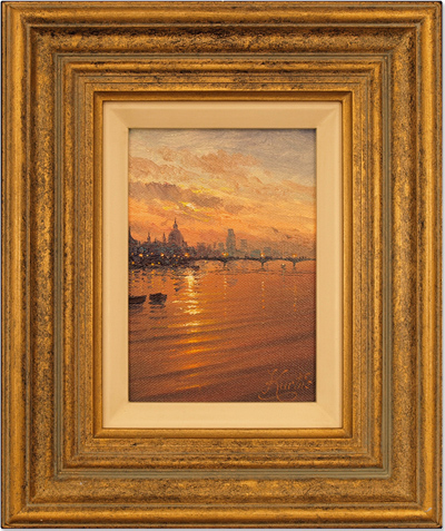 Andrew Grant Kurtis, Original oil painting on panel, London Sunset, click to enlarge