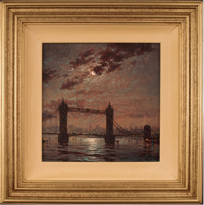 Andrew Grant Kurtis, Original oil painting on panel, Moonlight Sparkle over Tower Bridge, London, click to enlarge