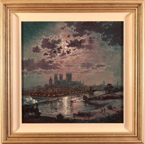 Andrew Grant Kurtis, Original oil painting on panel, Moonlight Capriccio York Minster, click to enlarge