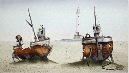 Gary Walton, Watercolour, Wrecks 8x14ins, Art Ref:GAWA389