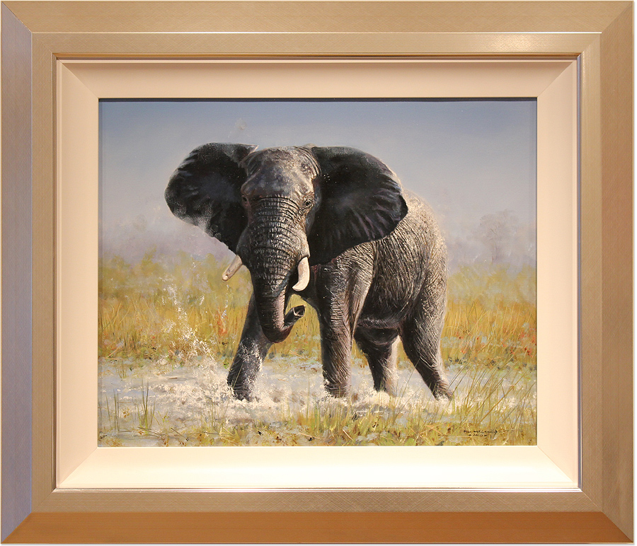 Pip McGarry, Original oil painting on canvas, Bull Elephant in Botswana ...