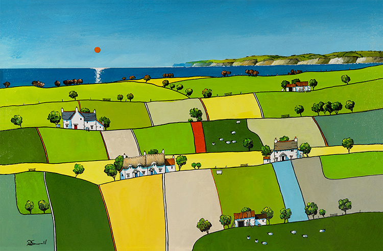 Alan Smith, Original oil painting on panel, Bright Skies and Golden Fields