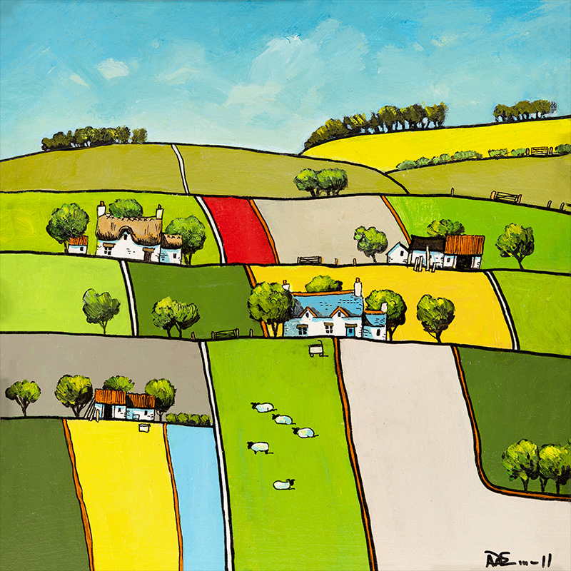 Alan Smith, Original oil painting on panel, Rolling Hills of Green