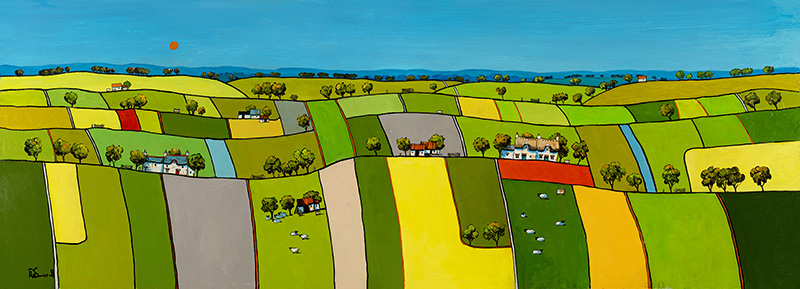 Alan Smith, Original oil painting on panel, Hills of Green and Gold