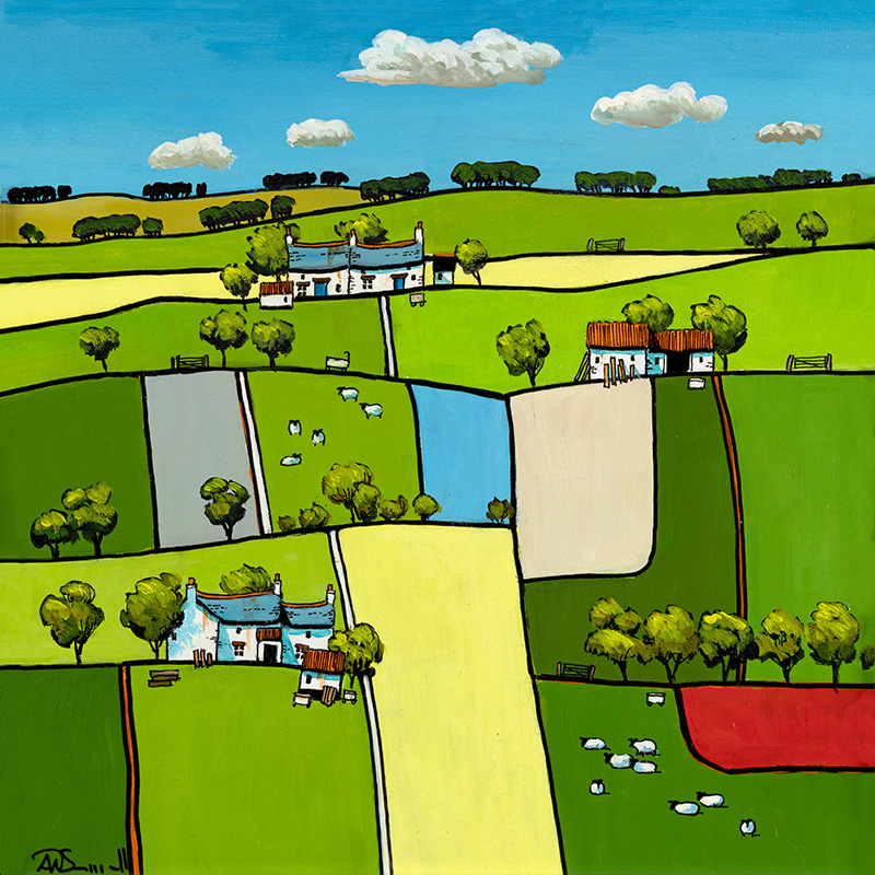 Alan Smith, Original oil painting on panel, Summer Patchwork