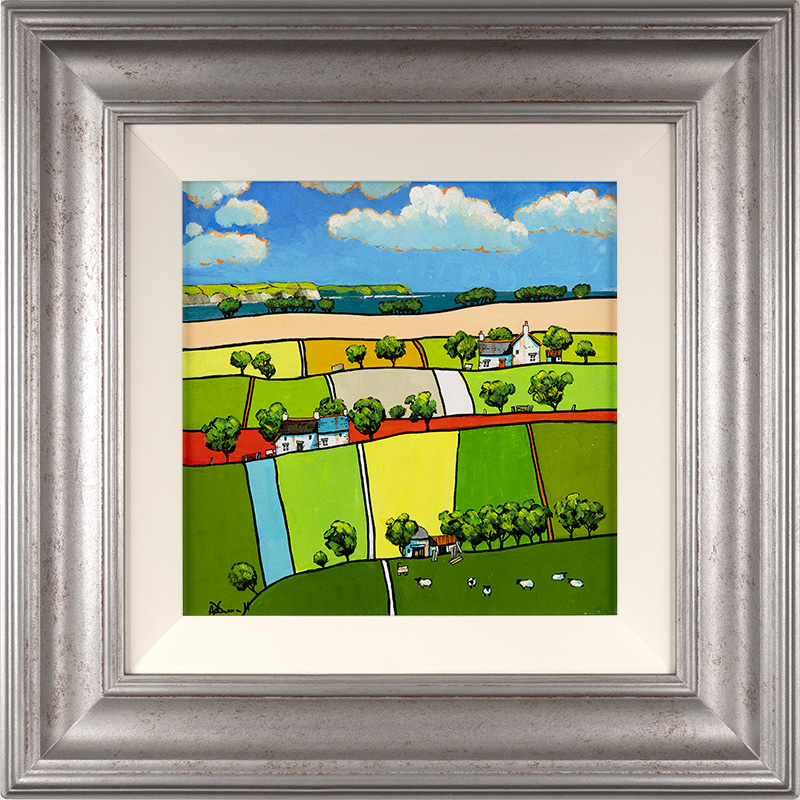 Alan Smith, Original oil painting on panel, Blue Skies Above, Patchwork Below