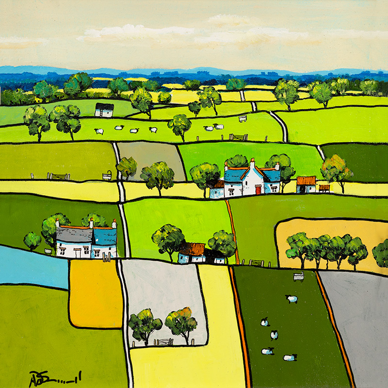 Alan Smith, Original oil painting on panel, Fields of Green and Gold