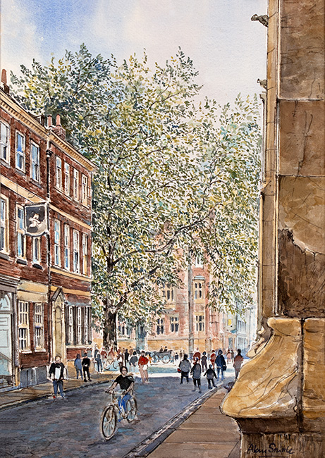 Alan Stuttle, Watercolour, Looking from St Michael Le Belfrey, York