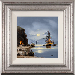 Alex Hill, Original oil painting on panel, Anchor by Moonlight