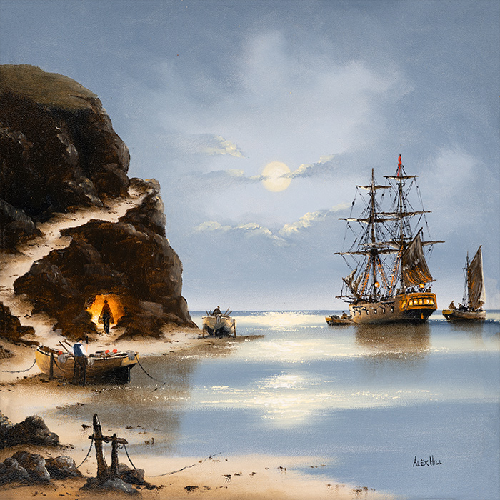 Alex Hill, Original oil painting on panel, Smuggler's Work