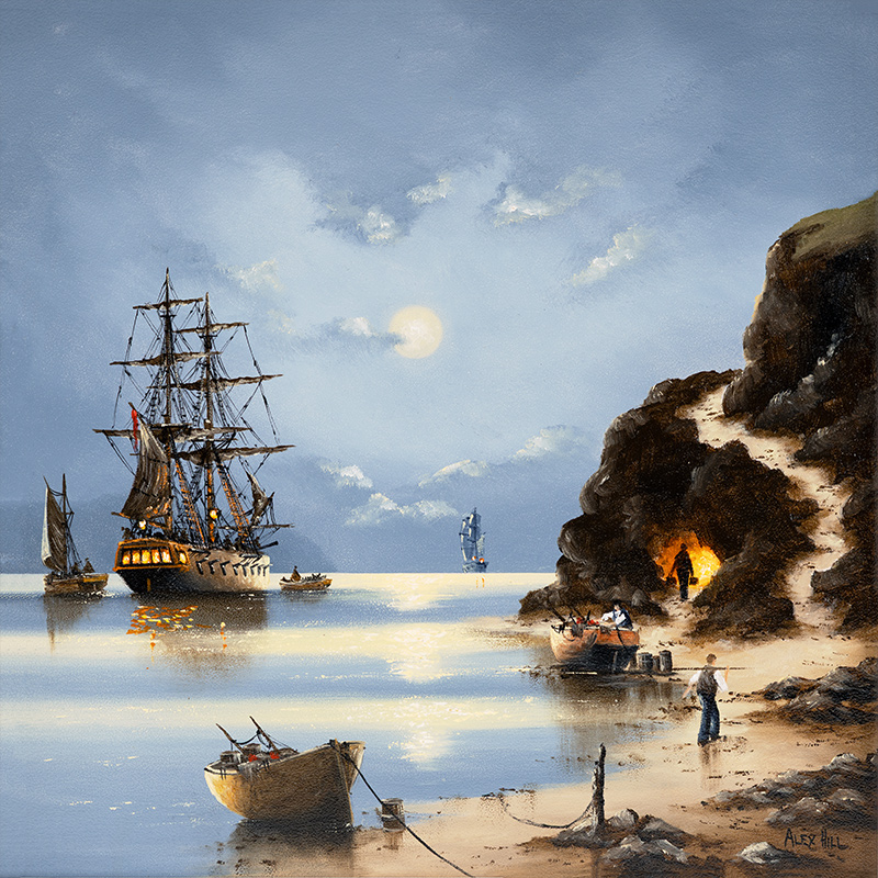 Alex Hill, Original oil painting on panel, Smuggler's Cave