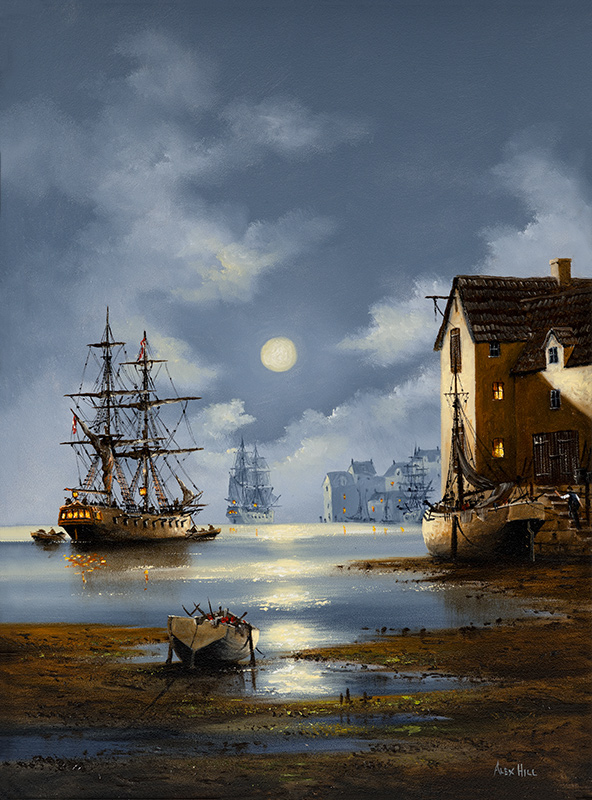 Alex Hill, Original oil painting on panel, Moonlight Bay