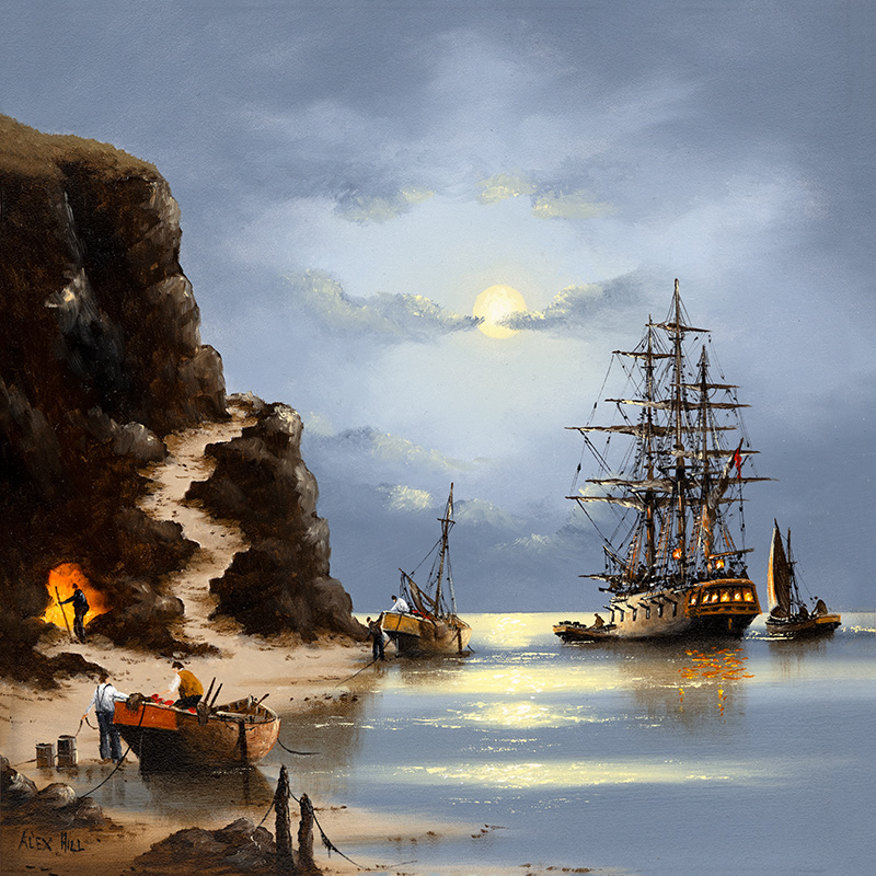 Alex Hill, Original oil painting on panel, Secrets of the Cove