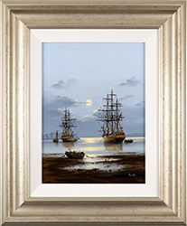 Alex Hill, Original oil painting on panel, Galleons by Moonlight
