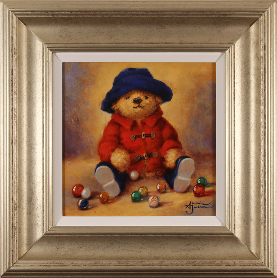 Amanda Jackson, Original oil painting on panel, Bear's Bright Marbles, click to enlarge