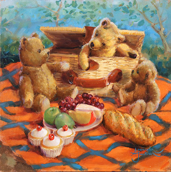 Amanda Jackson, Original oil painting on panel, The Bears' Picnic, click to enlarge