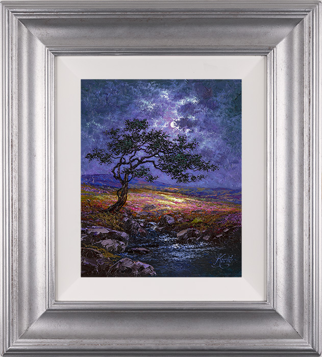 Andrew Grant Kurtis, Original oil painting on canvas, Hills of Heather in Swaledale by Moonlight