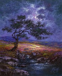 Andrew Grant Kurtis, Original oil painting on canvas, Hills of Heather in Swaledale by Moonlight 