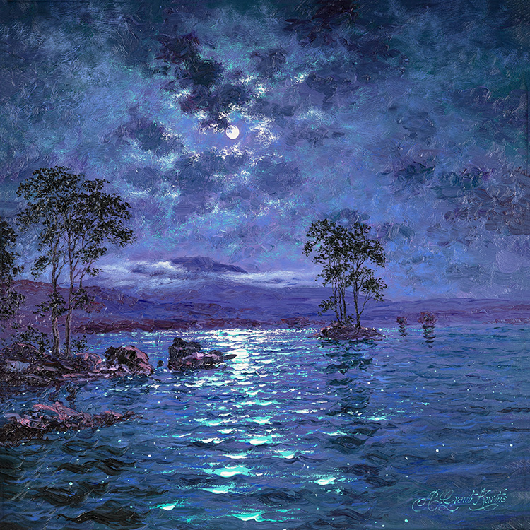 Andrew Grant Kurtis, Original oil painting on panel, Moonlight Sparkle, Ullswater
