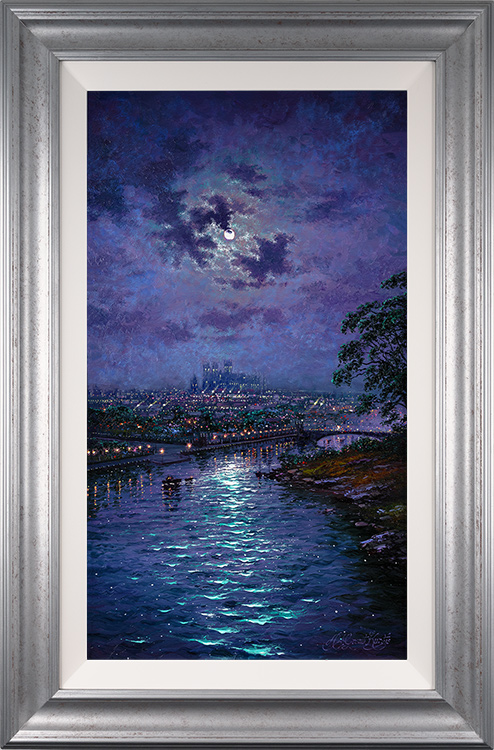 Andrew Grant Kurtis, Original oil painting on panel, Moonlight Magic Across the Minster, Yorkshire