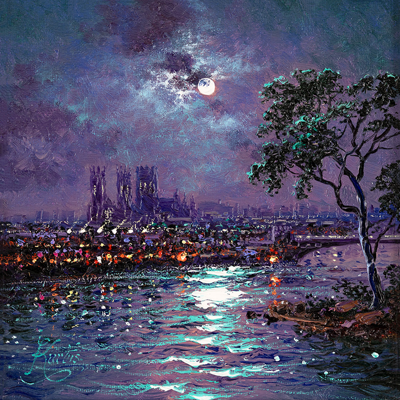 Andrew Grant Kurtis, Original oil painting on canvas, Moonlight Sparkle, York Minster