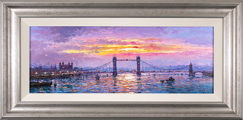 Andrew Grant Kurtis, Original oil painting on canvas, Sunshine Sparkle across Tower Bridge, London