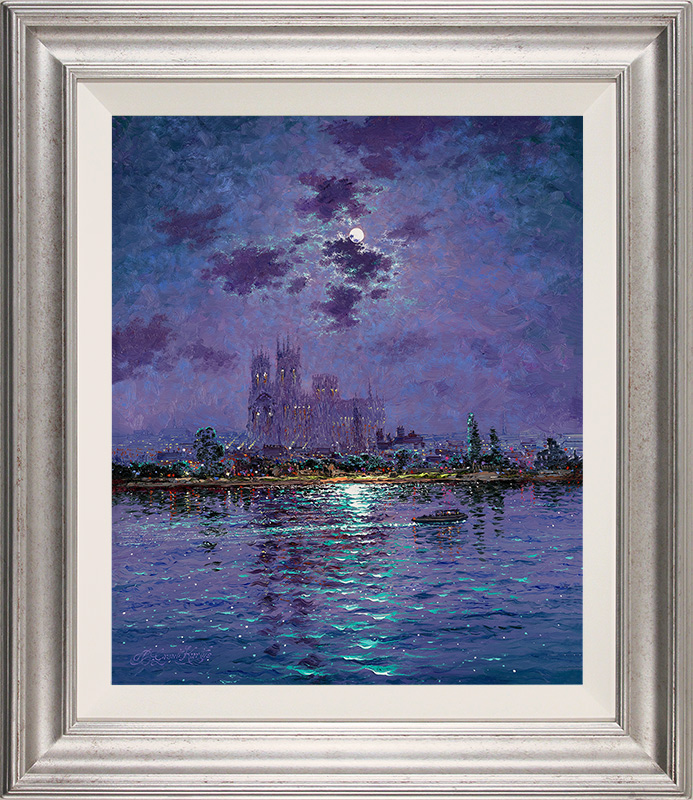 Andrew Grant Kurtis, Original oil painting on panel, Reflections of York Minster by Pale Moonlight