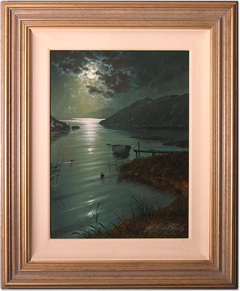 Andrew Grant Kurtis, Original oil painting on panel, Lake District in Moonlight, click to enlarge