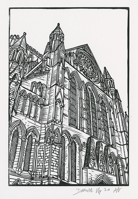 Andy Winn, Original linocut print, York Minster, the Rose Window