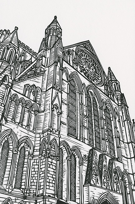 Andy Winn, Original linocut print, York Minster, the Rose Window