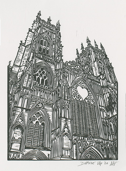 Andy Winn, Original linocut print, York Minster, Great West Window