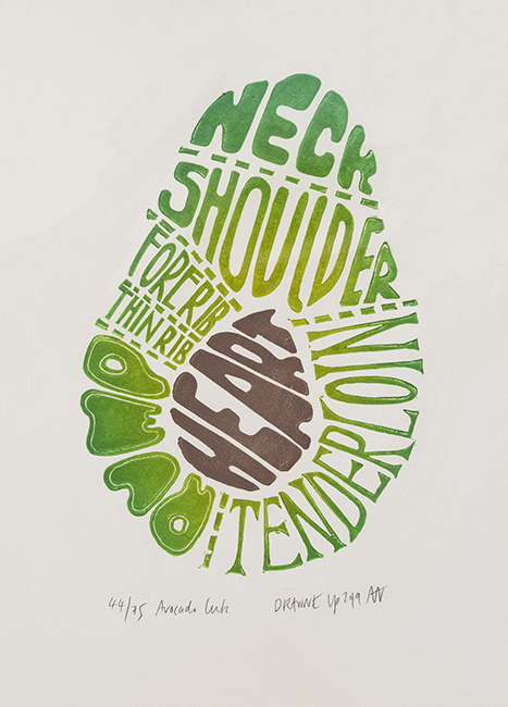 Andy Winn, Original linocut print, Avocado Cuts