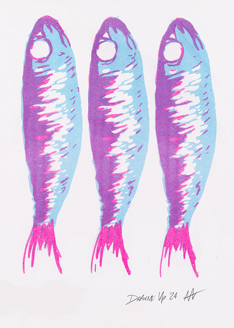 Andy Winn, Original linocut print, Sardines