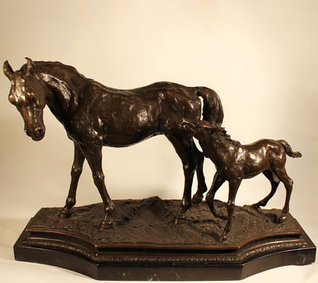 Bronze Statue, Bronze, Horse and Foal (large) with marble base, click to enlarge