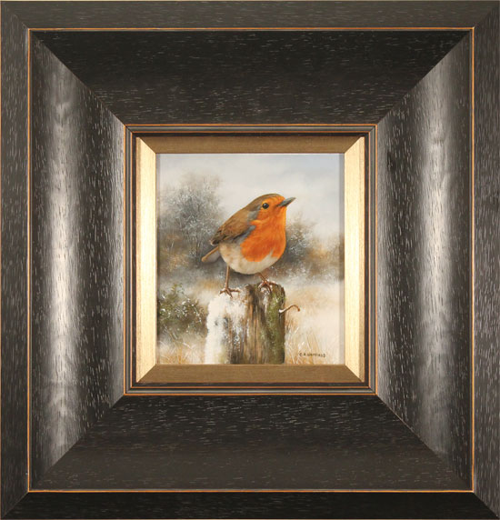 Carl Whitfield, Original oil painting on panel, Robin in Winter, click to enlarge