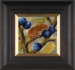 Carl Whitfield, Original oil painting on panel, Mouse with Berries