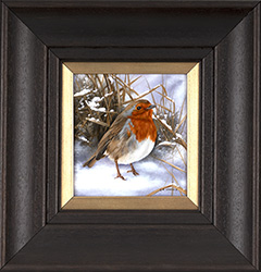 Carl Whitfield, Original oil painting on panel, Robin in the Snow