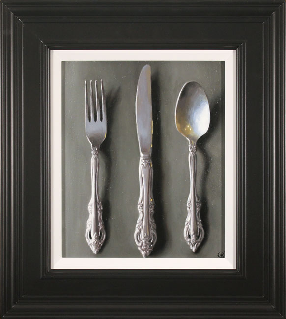 Caroline Richardson, Original oil painting on panel, Silver Cutlery, click to enlarge