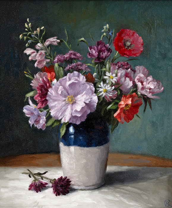 Caroline Richardson, Original oil painting on canvas, Cottage Garden Bouquet