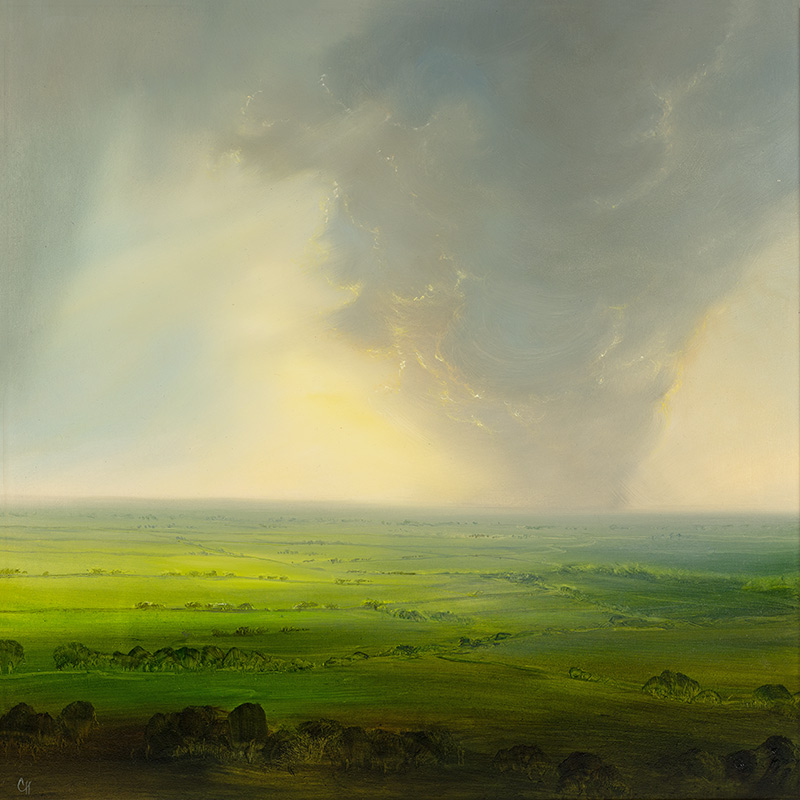Clare Haley, Original oil painting on panel, The Sky Descends
