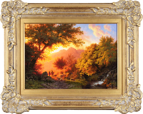 Daniel Van Der Putten, Original oil painting on panel, Autumn Sunset on Langdale Pikes