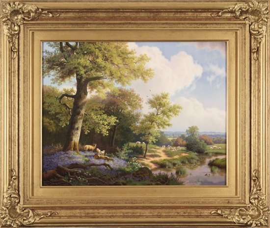 Daniel Van Der Putten, Original oil painting on panel, Bluebells at Priors Marston