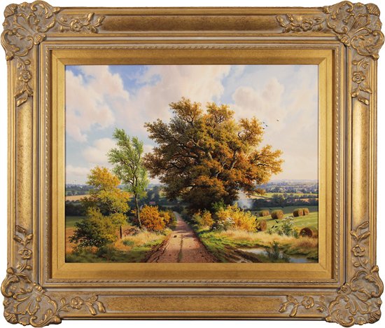 Daniel Van Der Putten, Original oil painting on panel, End of Summer, Lane to Denham