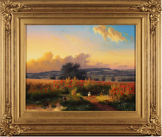 Daniel Van Der Putten, Original oil painting on panel, Sun Setting on the Poppy Field, click to enlarge