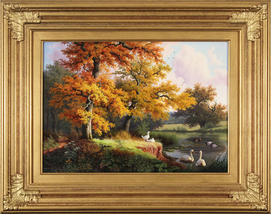 Daniel Van Der Putten, Original oil painting on panel, Swans at Silsden, Keighley, Yorkshire