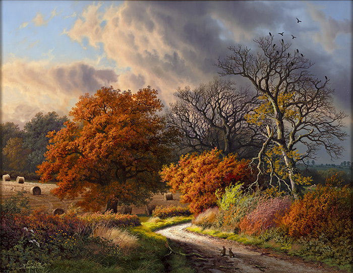 Daniel Van Der Putten, Original oil painting on panel, End of Autumn on the Road to Badby