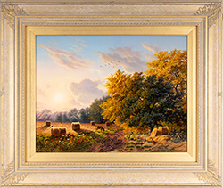 Daniel Van Der Putten, Original oil painting on panel, Sun Setting on the Country Lane