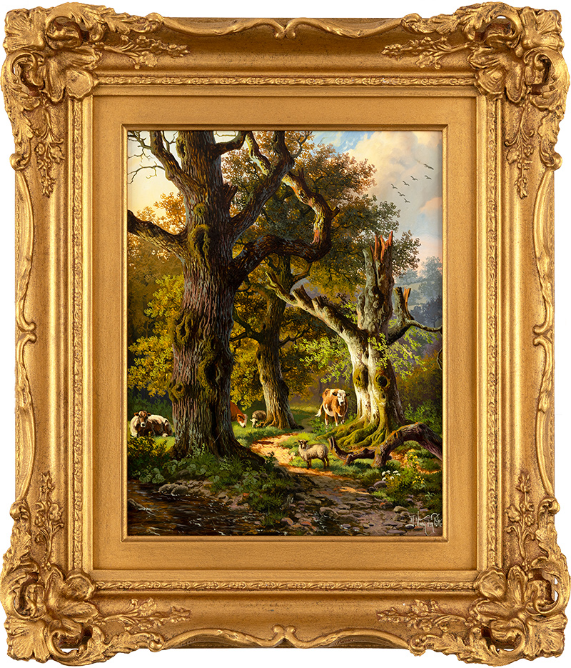 Daniel Van Der Putten, Original oil painting on panel, Wandering in the Woods