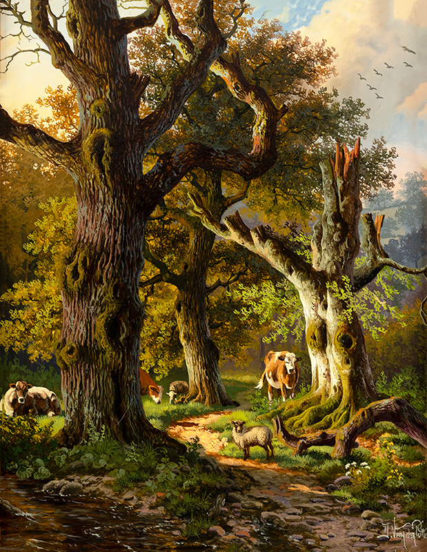Daniel Van Der Putten, Original oil painting on panel, Wandering in the Woods