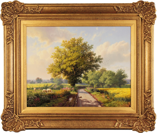 Daniel Van Der Putten, Original oil painting on panel, Road to Longborough in May, The Cotswolds, click to enlarge